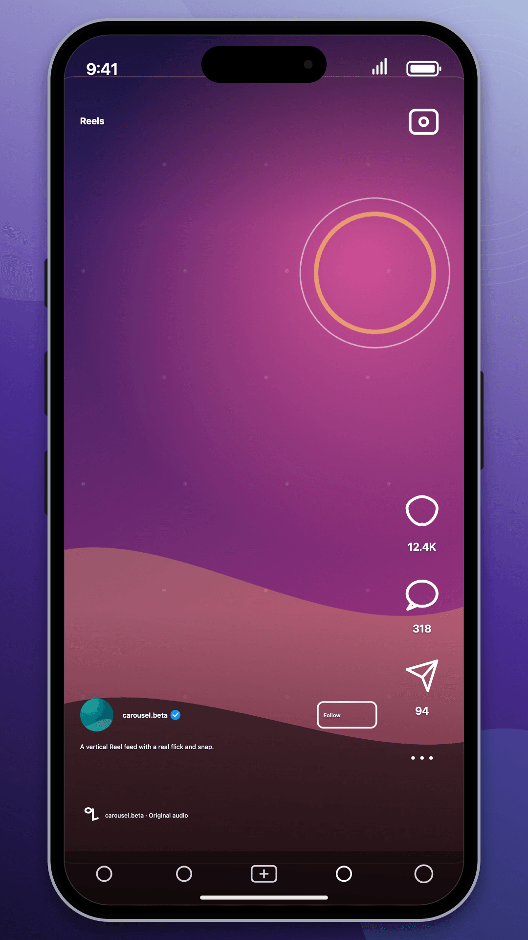 A Carousel mockup for Reels inside an iPhone 16 Pro frame