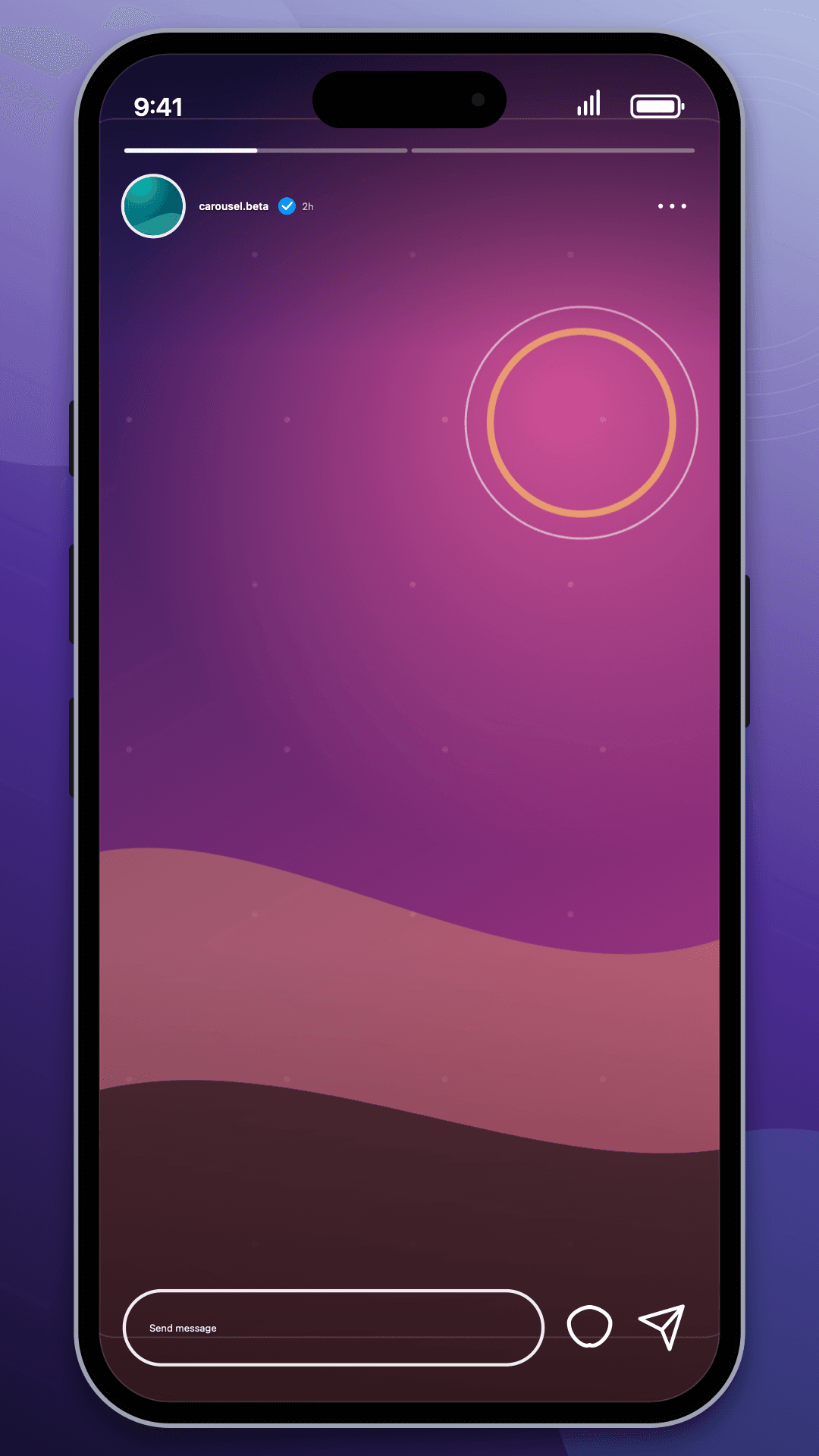 A Carousel mockup for Stories inside an iPhone 16 Pro frame